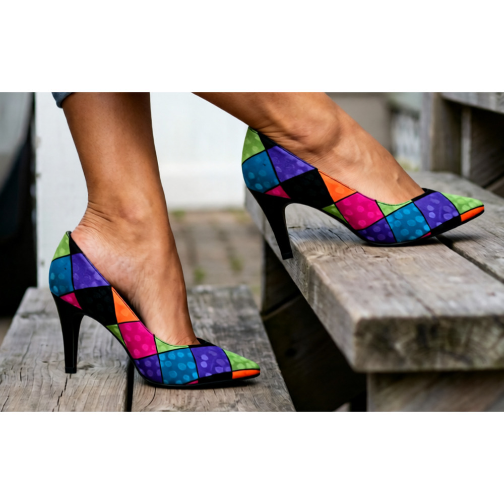 Vintage 90s Life Stride Color Block Stained Glass Heels Art To Wear Size 6